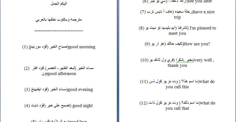 كلمات انجليزيه مترجمه بالعربي للمبتدئين الامتحان التعليمى